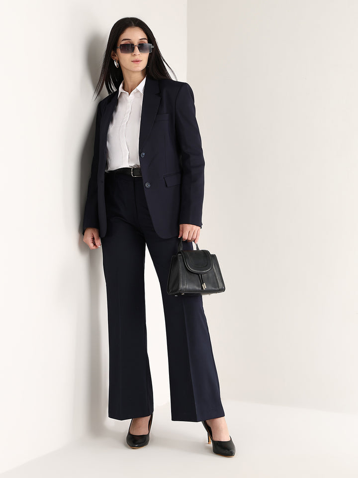 Hancock   Women   Navy Blue   Solids   Viscose Rayon   Wide Leg   Formal   Trouser