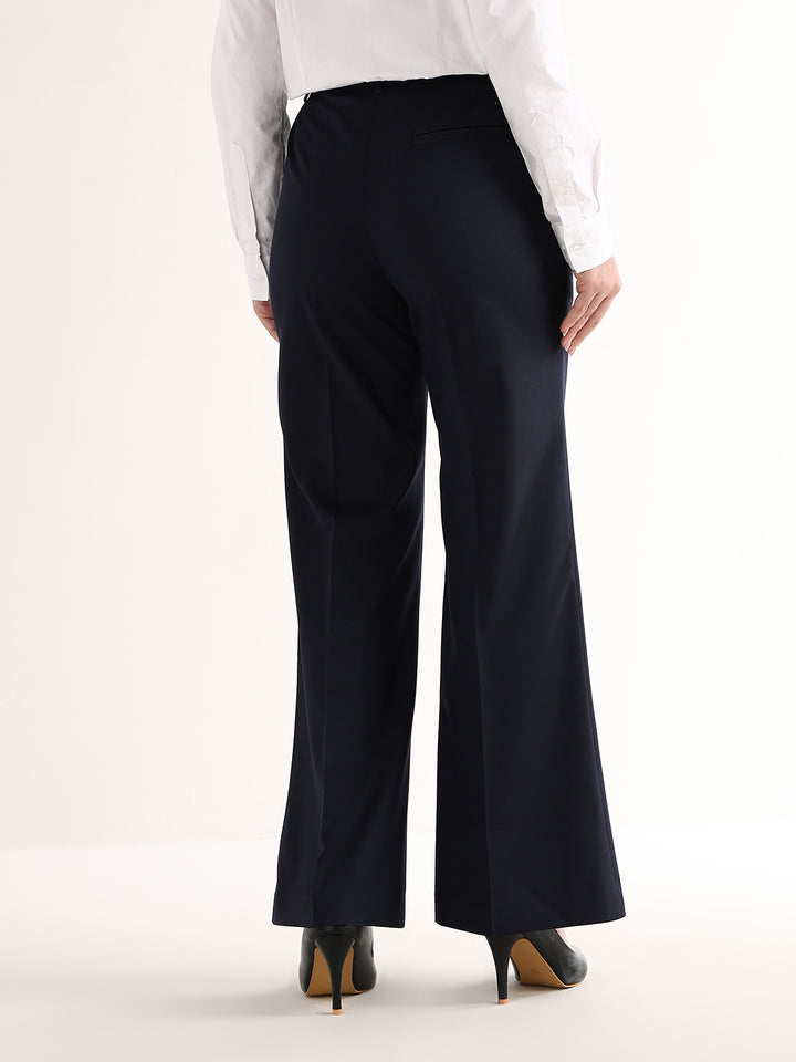 Hancock   Women   Navy Blue   Solids   Viscose Rayon   Wide Leg   Formal   Trouser