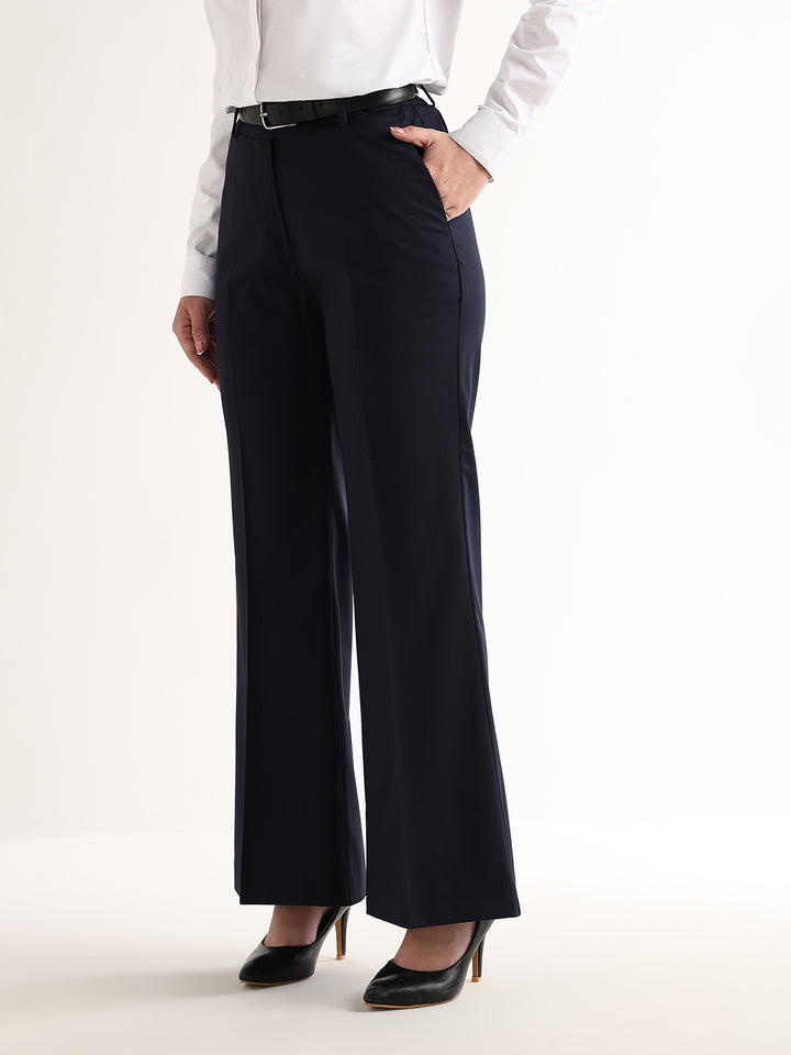 Hancock   Women   Navy Blue   Solids   Viscose Rayon   Wide Leg   Formal   Trouser