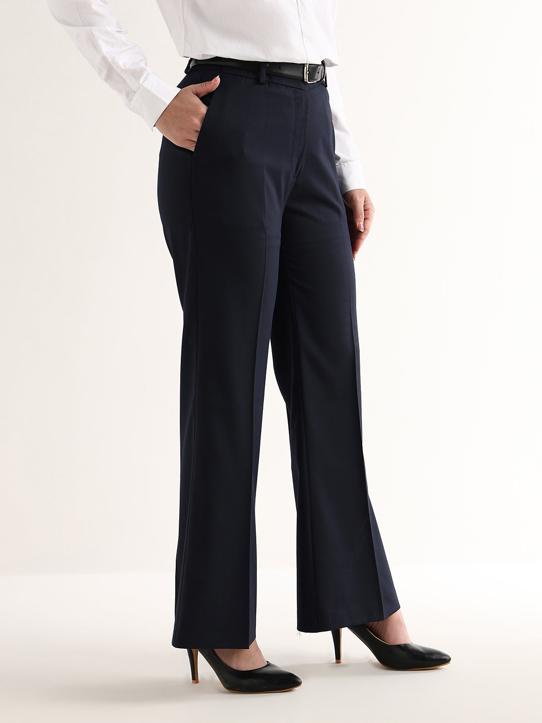 Hancock   Women   Navy Blue   Solids   Viscose Rayon   Wide Leg   Formal   Trouser
