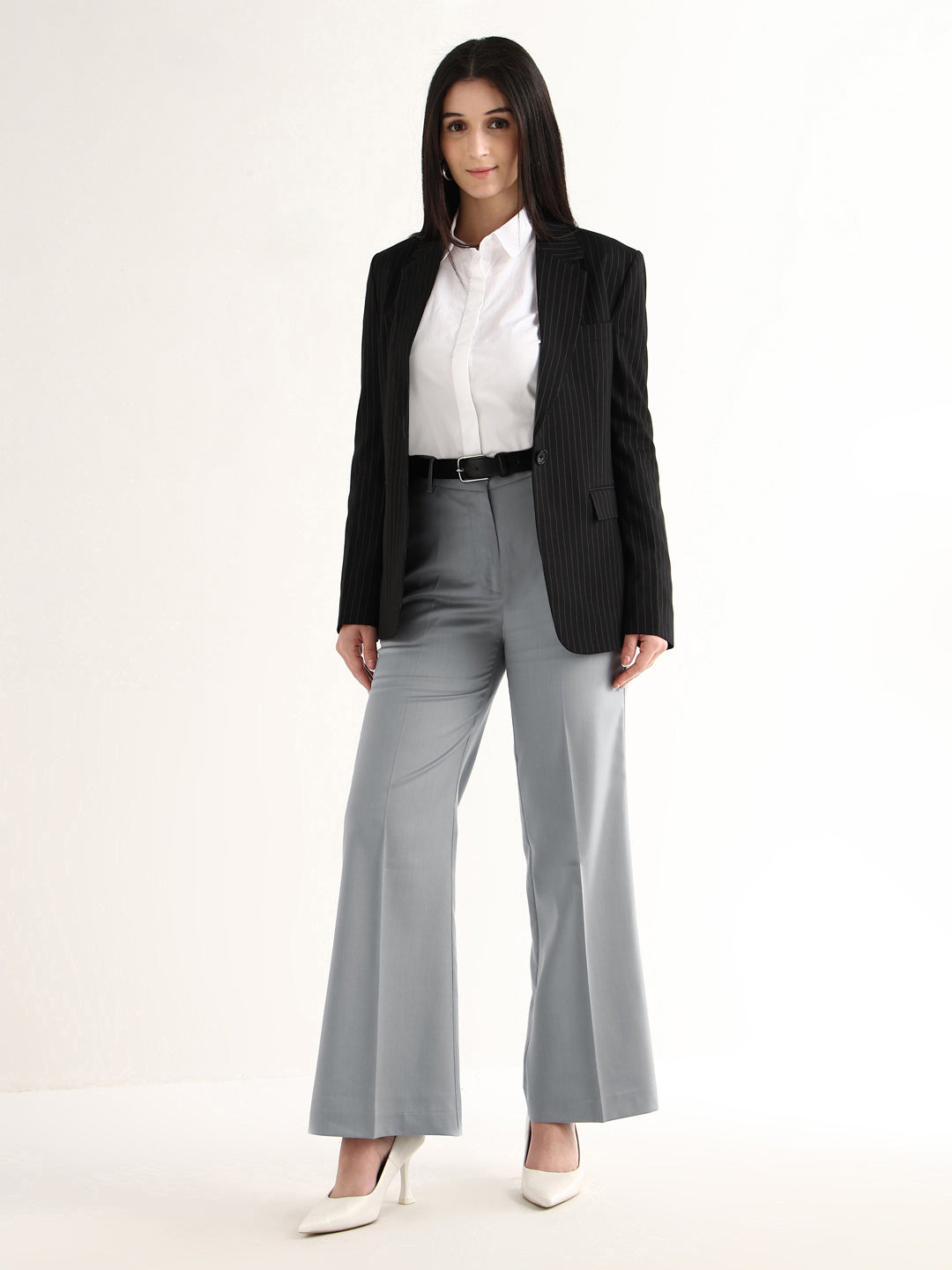 Hancock   Women   Steel Grey   Solids   Viscose Rayon   Wide Leg   Formal   Trouser