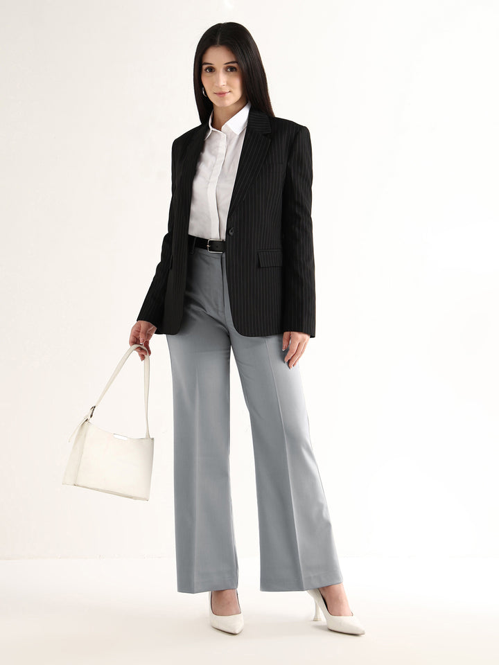 Hancock   Women   Steel Grey   Solids   Viscose Rayon   Wide Leg   Formal   Trouser