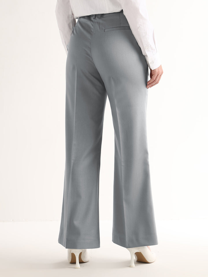 Hancock   Women   Steel Grey   Solids   Viscose Rayon   Wide Leg   Formal   Trouser