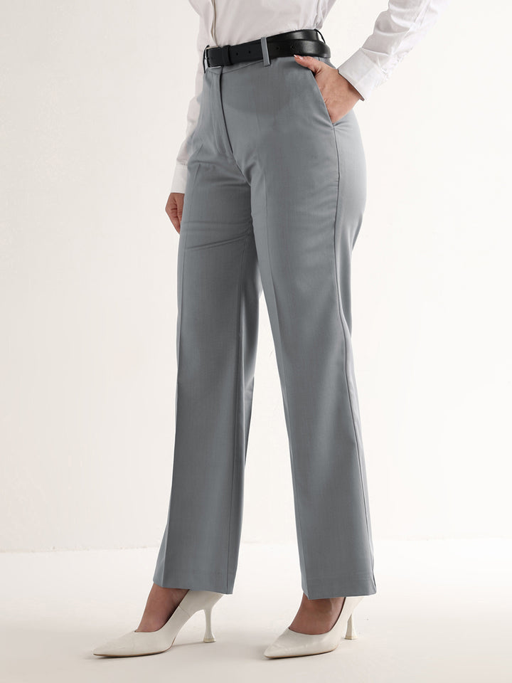 Hancock   Women   Steel Grey   Solids   Viscose Rayon   Wide Leg   Formal   Trouser
