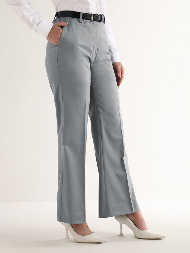Hancock   Women   Steel Grey   Solids   Viscose Rayon   Wide Leg   Formal   Trouser