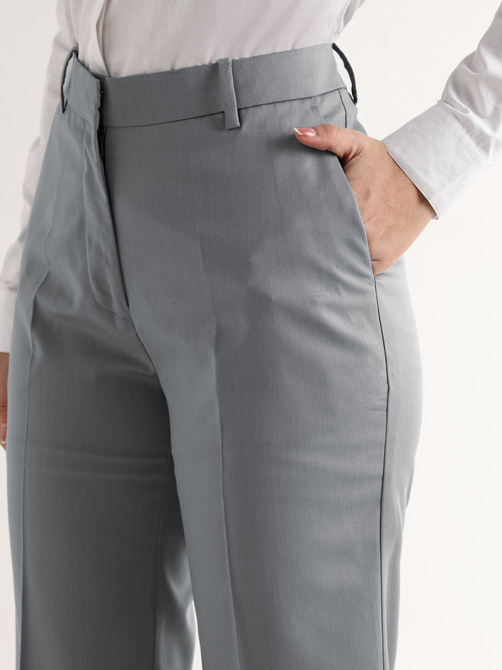 Hancock   Women   Steel Grey   Solids   Viscose Rayon   Wide Leg   Formal   Trouser