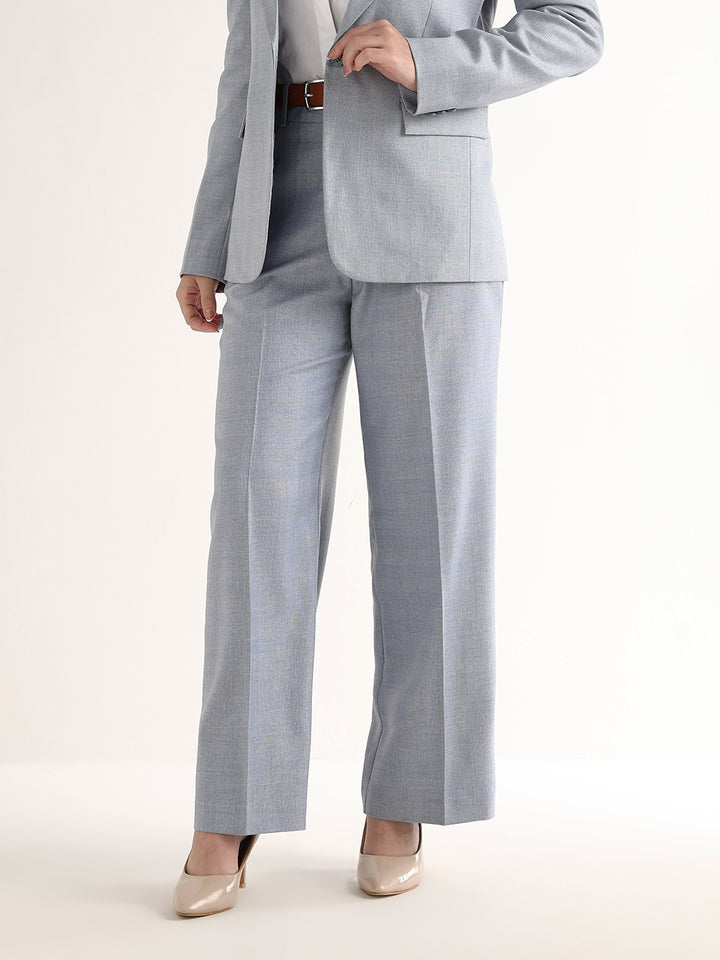 Hancock   Women   Blue   Checks   Viscose Rayon   Wide Leg   Formal   Trouser