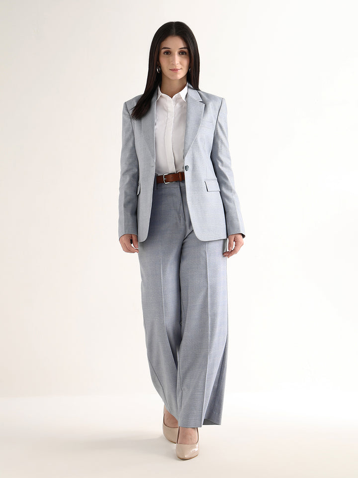 Hancock   Women   Blue   Checks   Viscose Rayon   Wide Leg   Formal   Trouser
