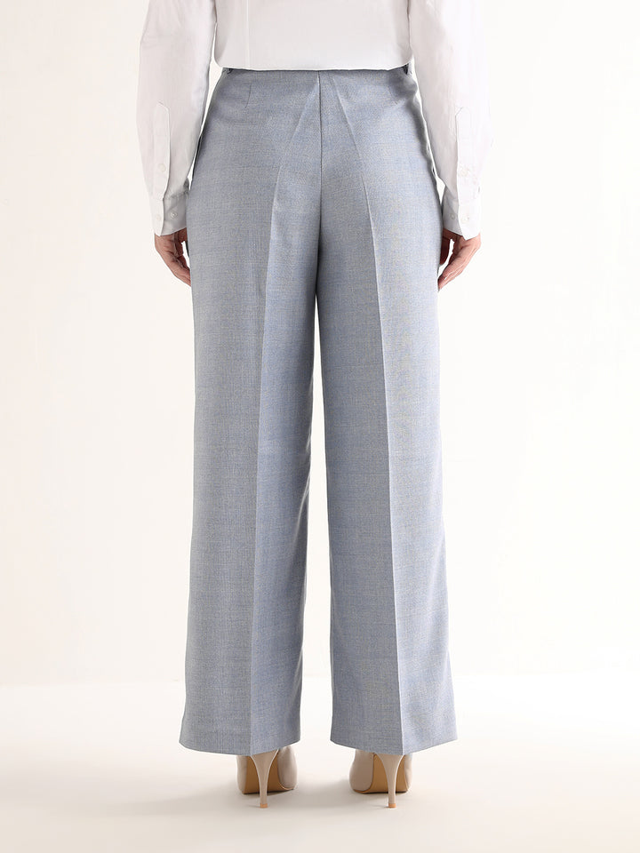 Hancock   Women   Blue   Checks   Viscose Rayon   Wide Leg   Formal   Trouser