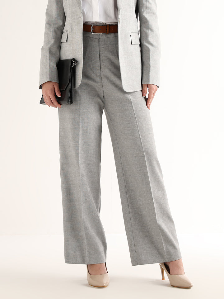 Hancock   Women   Grey   Checks   Viscose Rayon   Wide Leg   Formal   Trouser