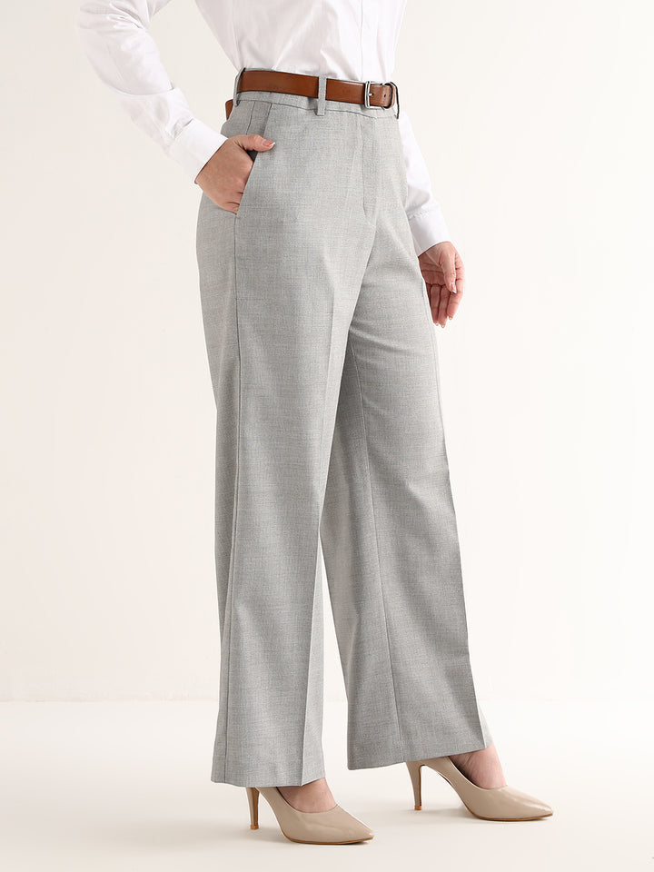 Hancock   Women   Grey   Checks   Viscose Rayon   Wide Leg   Formal   Trouser