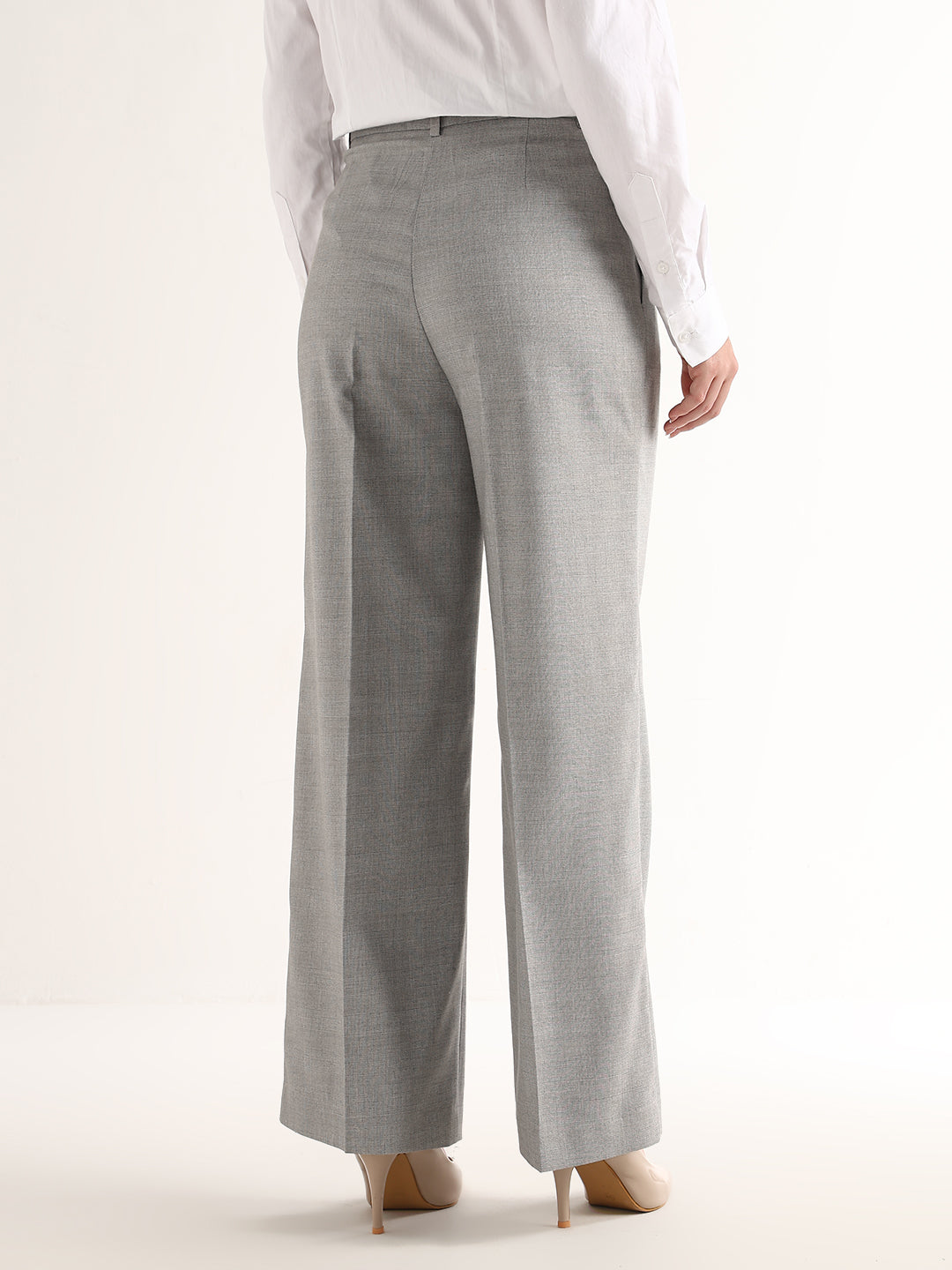 Hancock   Women   Grey   Checks   Viscose Rayon   Wide Leg   Formal   Trouser