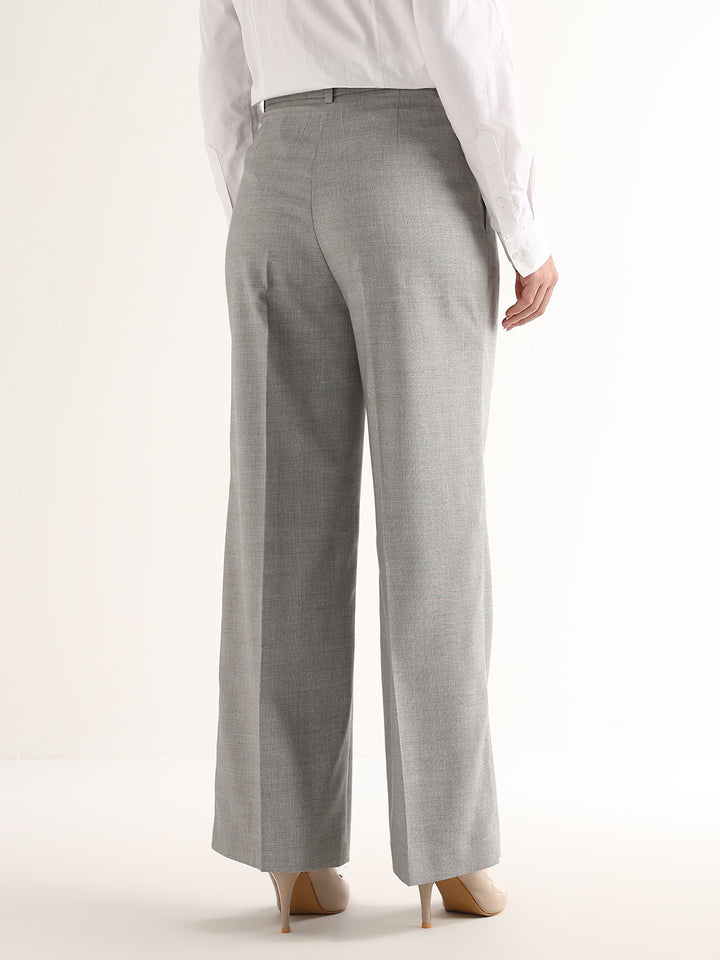 Hancock   Women   Grey   Checks   Viscose Rayon   Wide Leg   Formal   Trouser