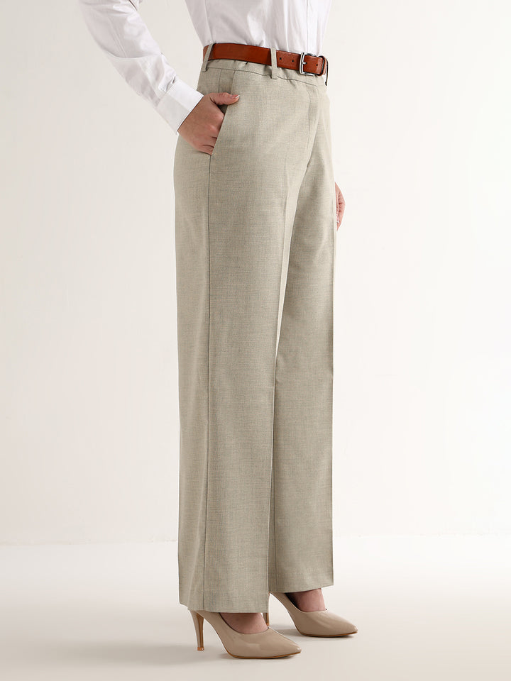 Hancock   Women   Beige   Solids   Viscose Rayon   Wide Leg   Formal   Trouser