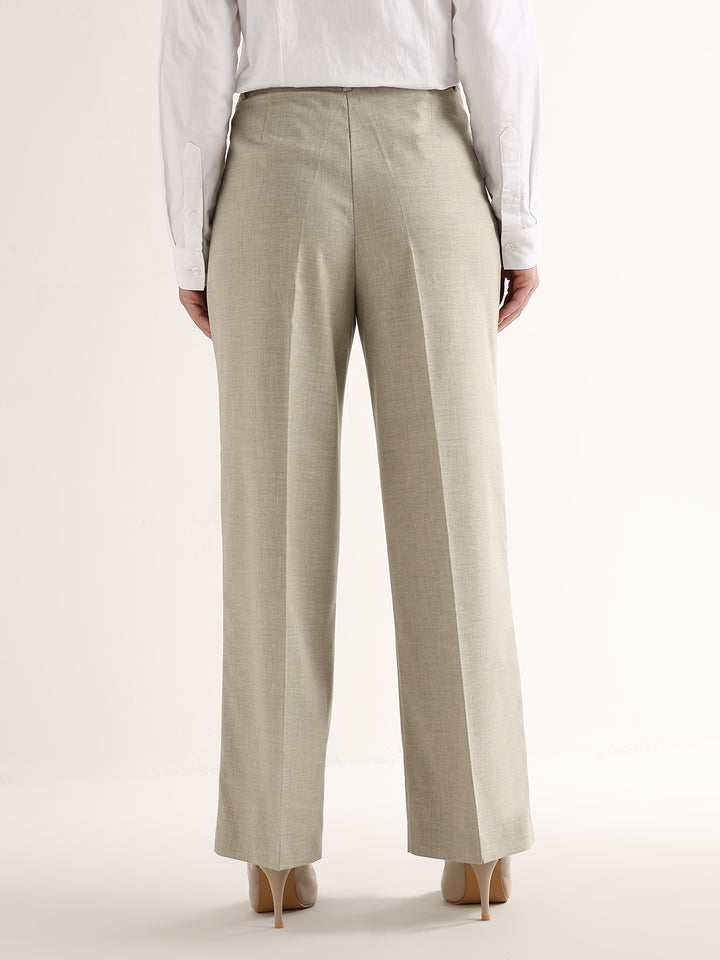 Hancock   Women   Beige   Solids   Viscose Rayon   Wide Leg   Formal   Trouser