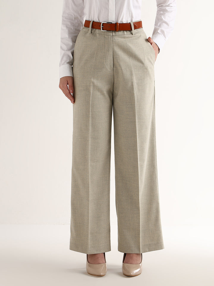 Hancock   Women   Beige   Solids   Viscose Rayon   Wide Leg   Formal   Trouser
