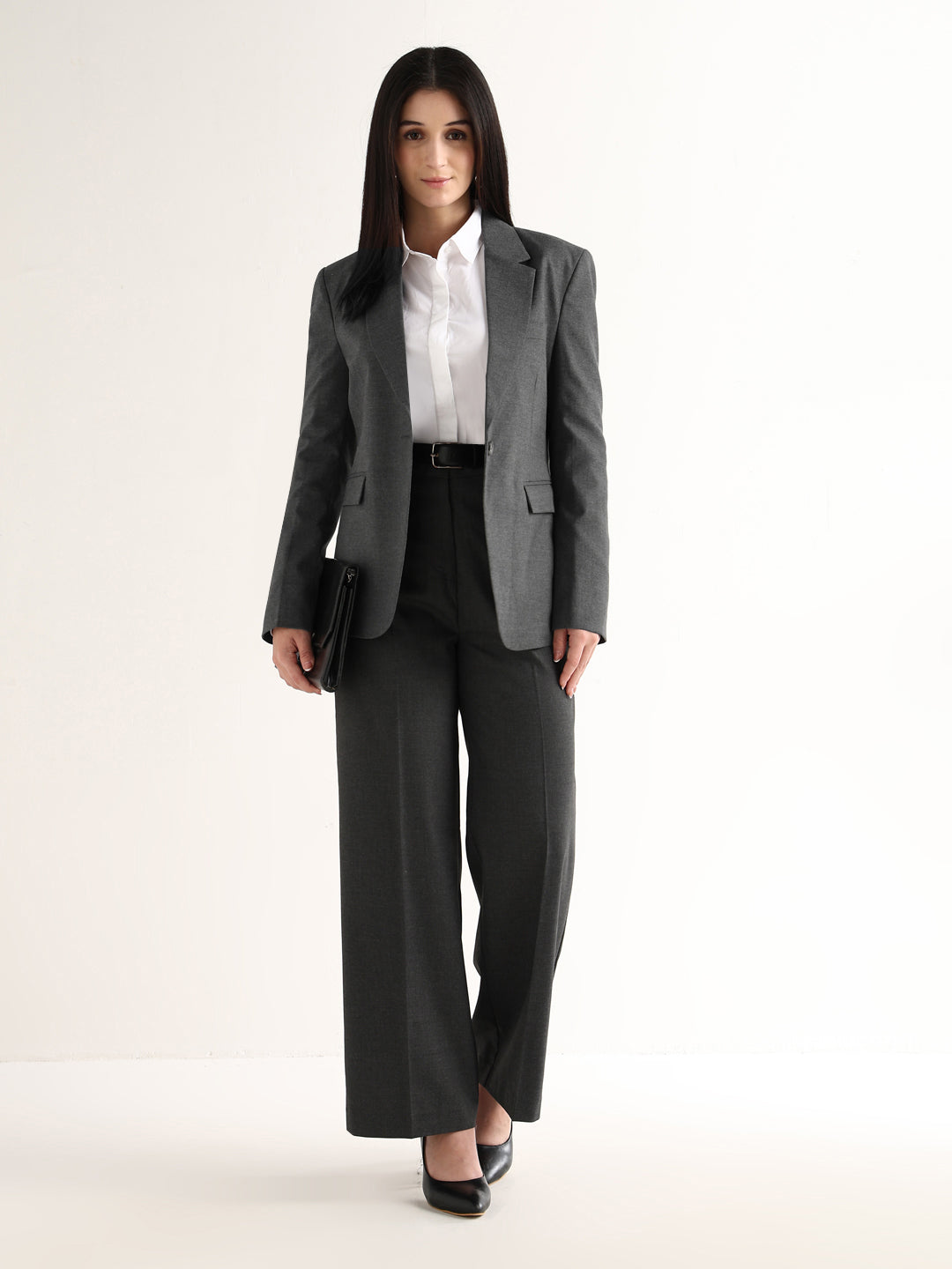 Hancock   Women   Dark Grey   Solids   Viscose Rayon   Wide Leg   Formal   Trouser