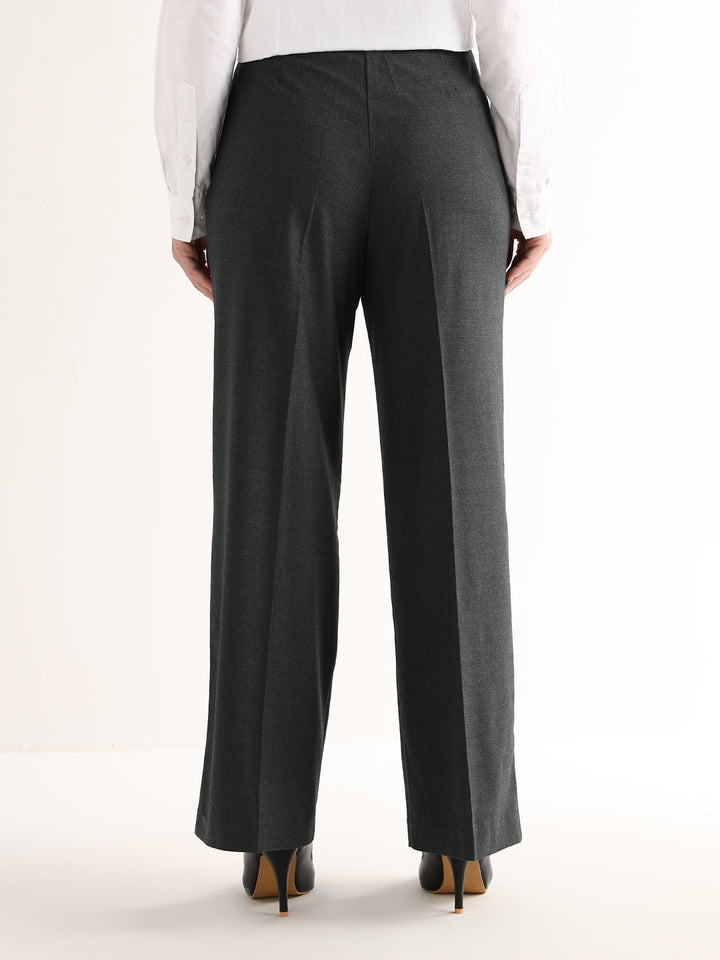Hancock   Women   Dark Grey   Solids   Viscose Rayon   Wide Leg   Formal   Trouser