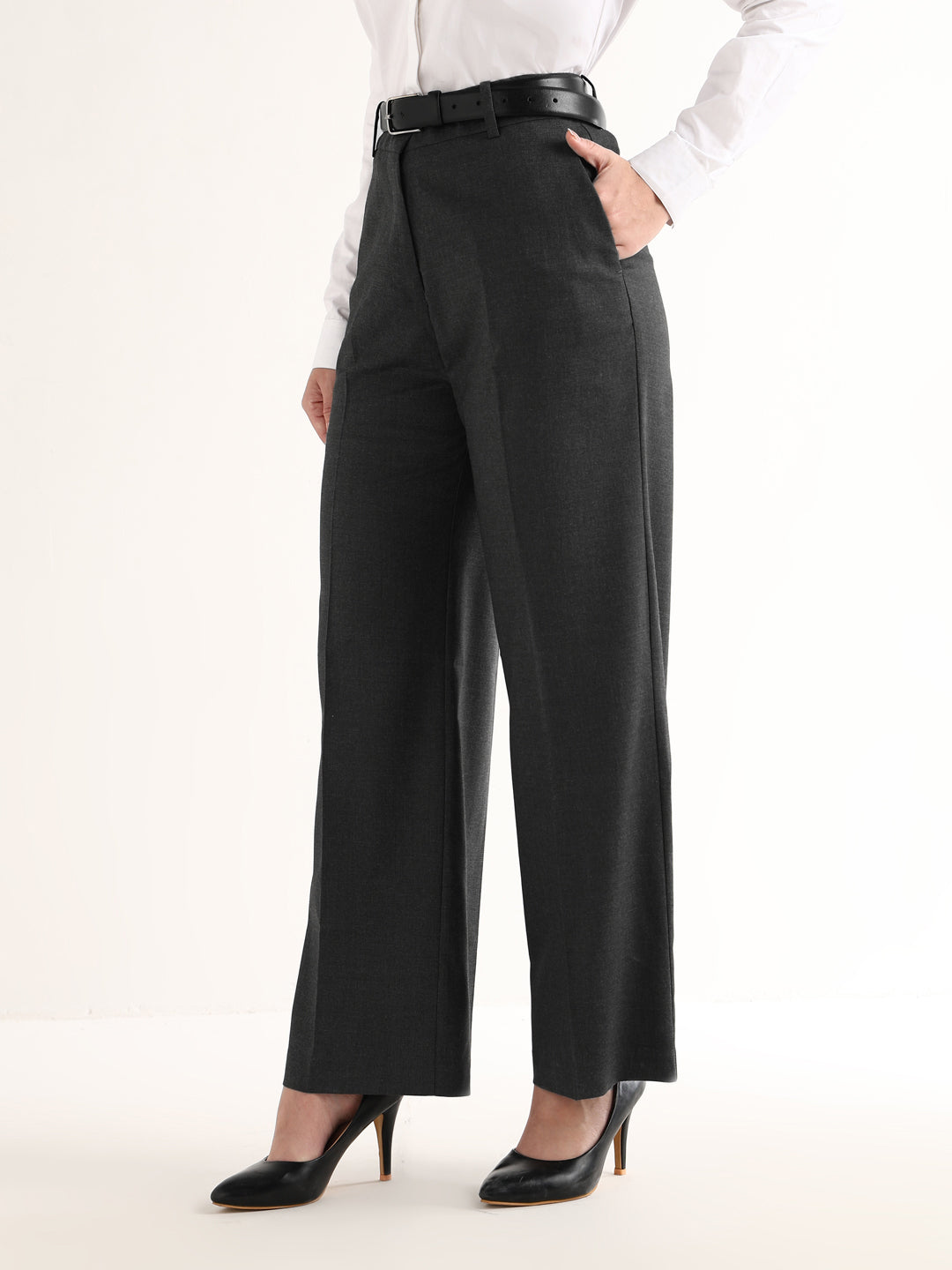 Hancock   Women   Dark Grey   Solids   Viscose Rayon   Wide Leg   Formal   Trouser