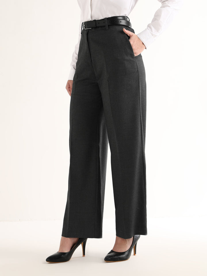 Hancock   Women   Dark Grey   Solids   Viscose Rayon   Wide Leg   Formal   Trouser