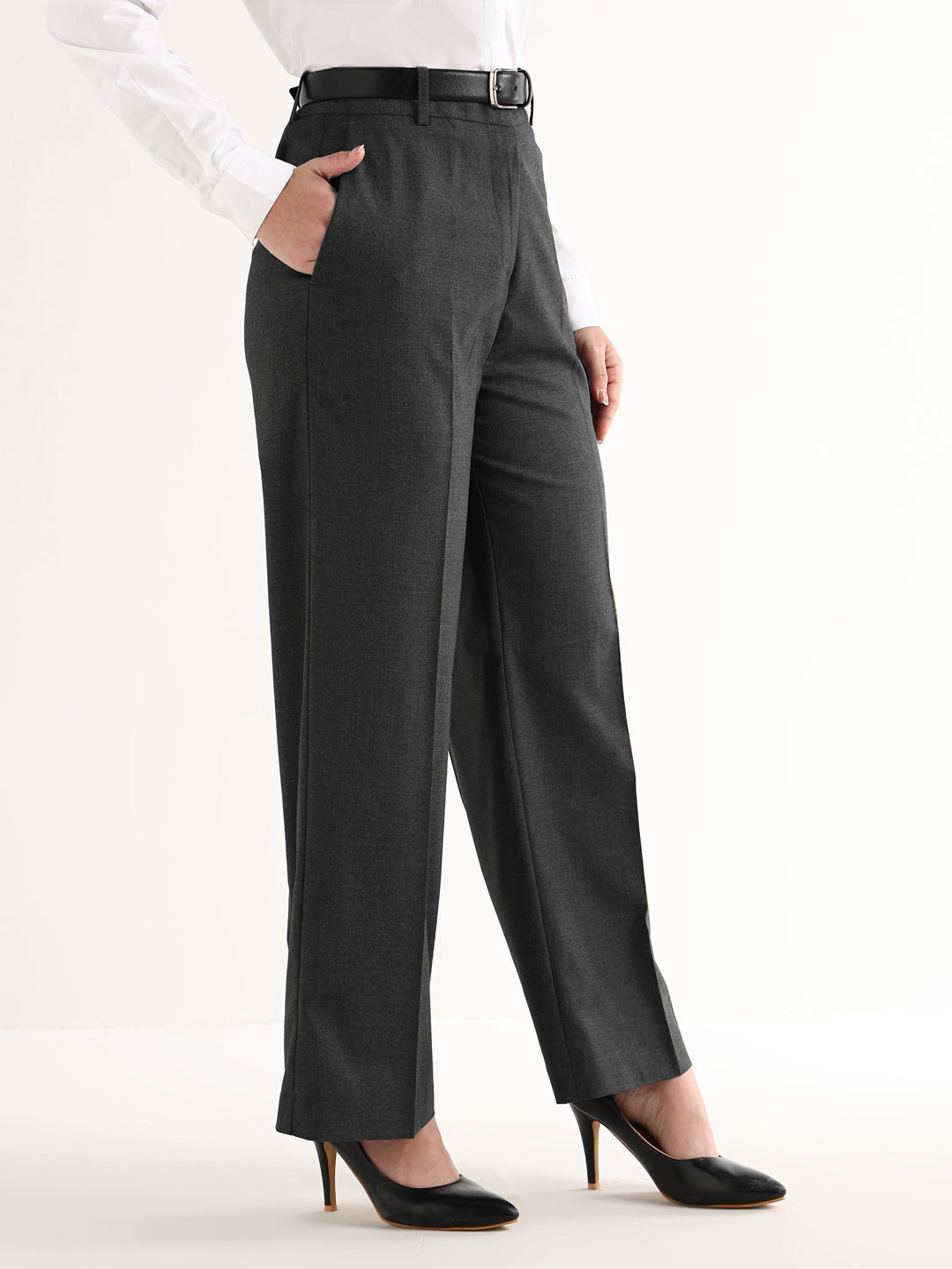 Hancock   Women   Dark Grey   Solids   Viscose Rayon   Wide Leg   Formal   Trouser