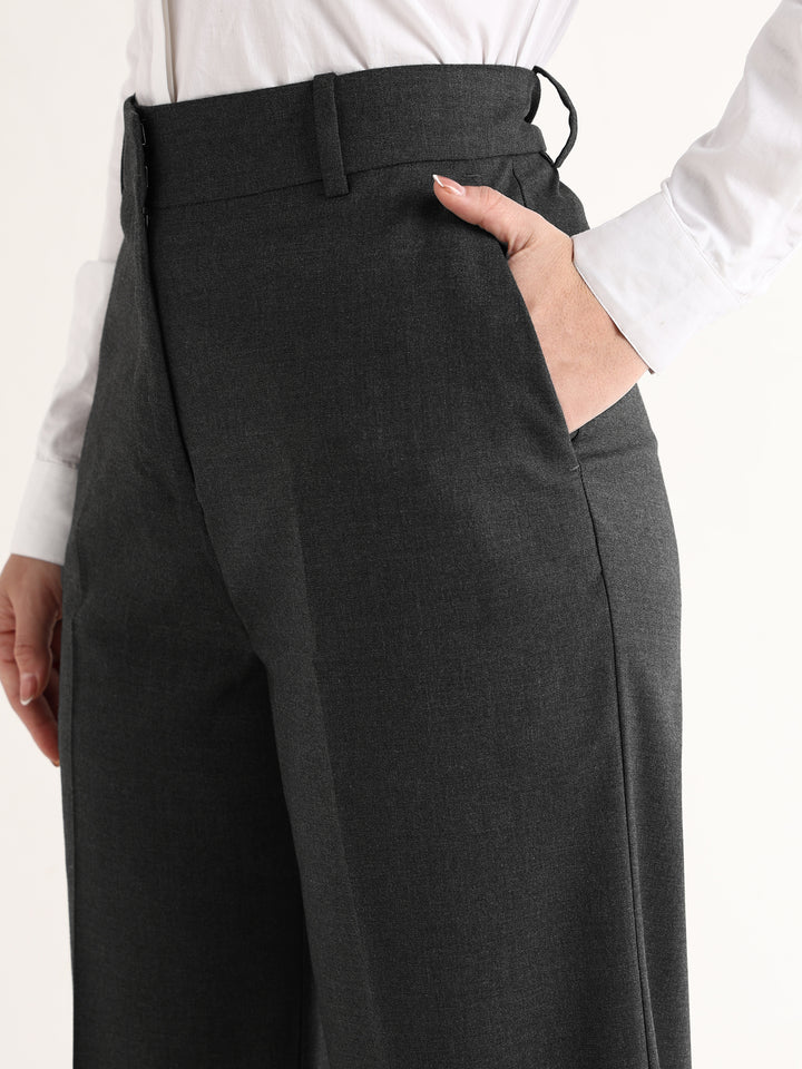 Hancock   Women   Dark Grey   Solids   Viscose Rayon   Wide Leg   Formal   Trouser