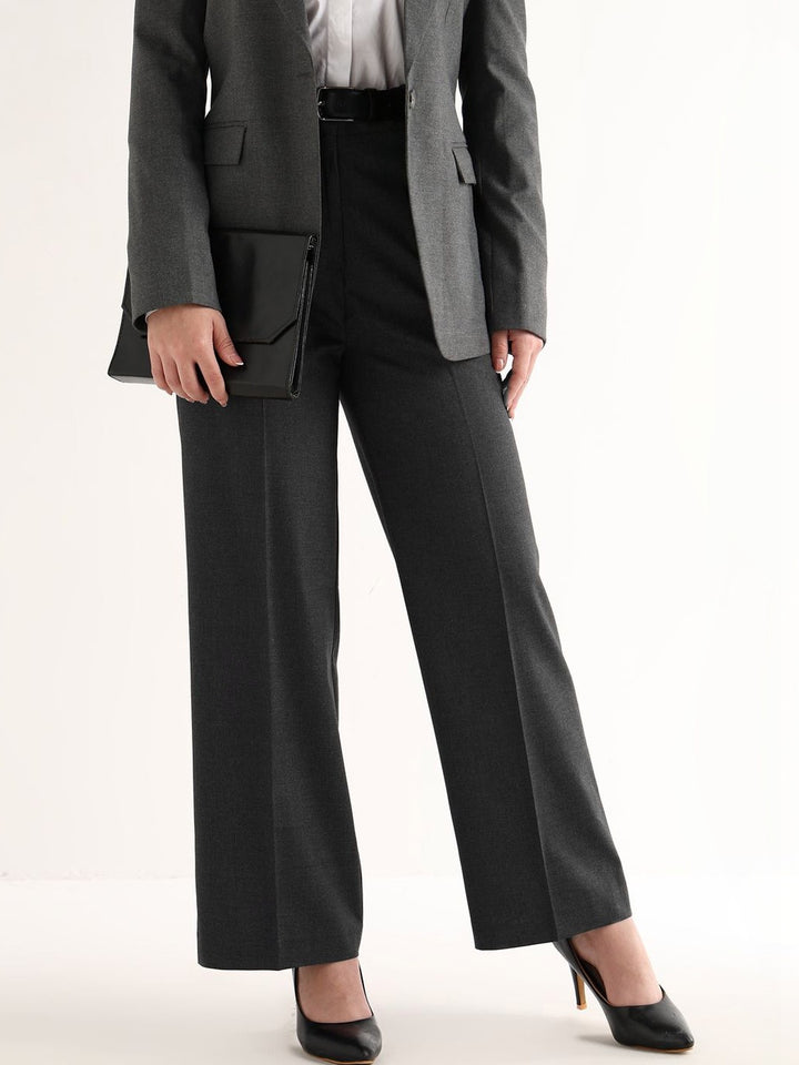 Hancock   Women   Dark Grey   Solids   Viscose Rayon   Wide Leg   Formal   Trouser