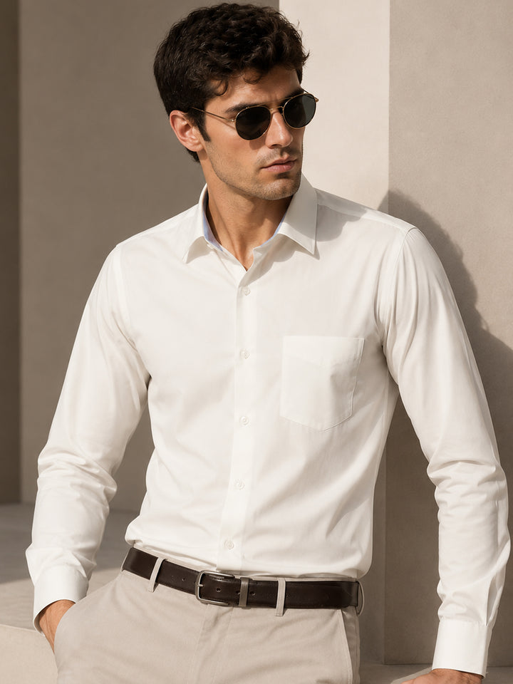 Men Cream Solids Slim Fit Formal Shirt