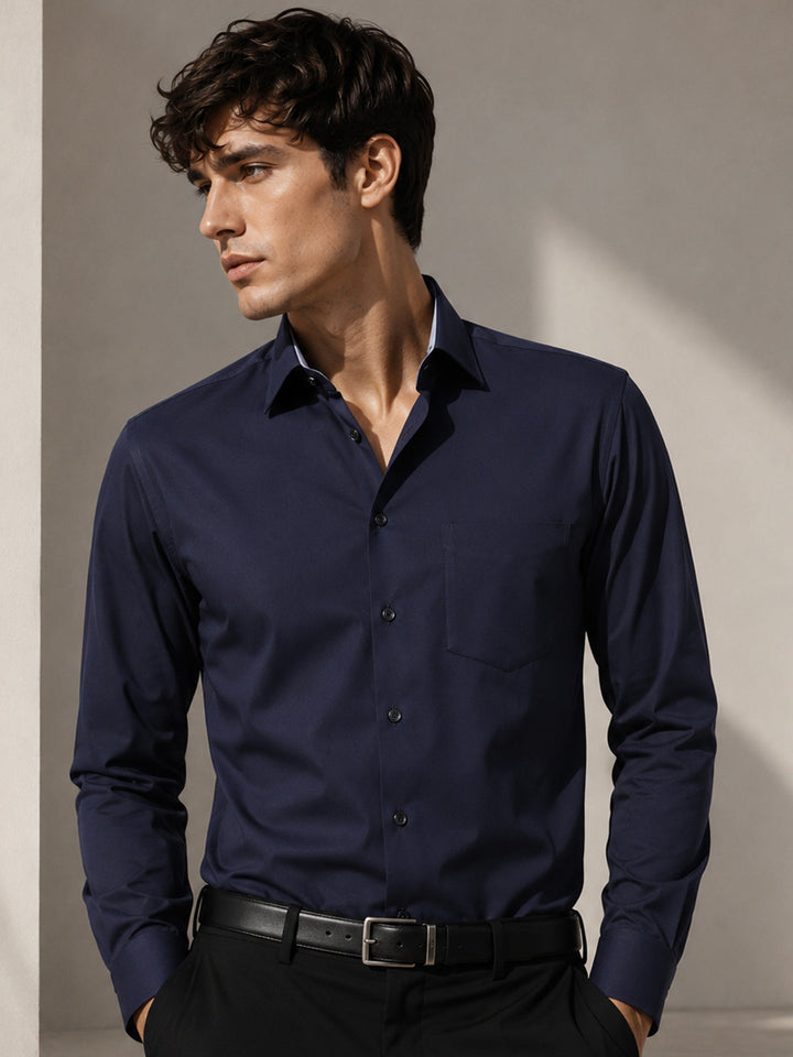 Men Navy Solids Slim Fit Formal Shirt