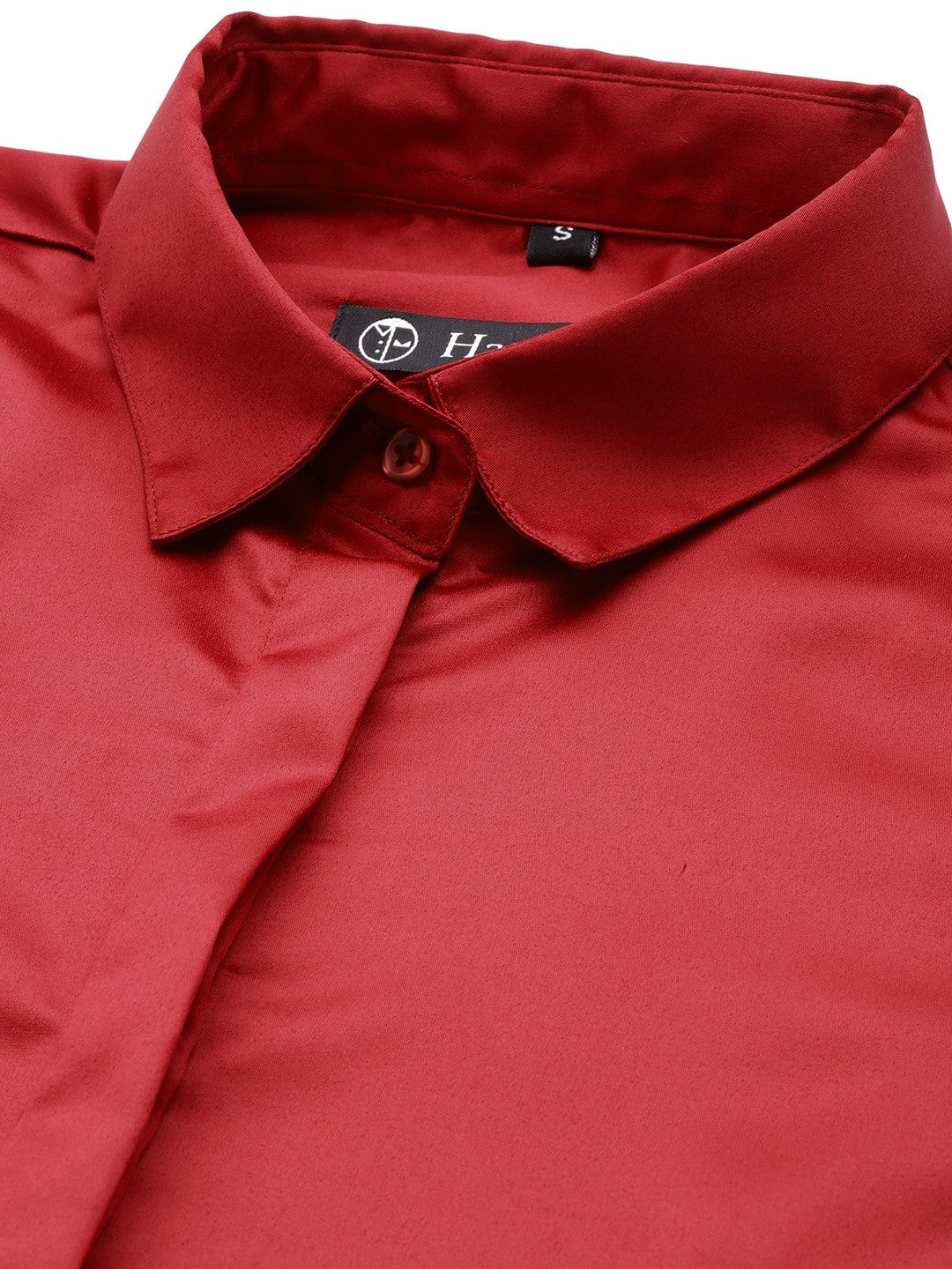 Women Red Solid Satin Formal Shirt