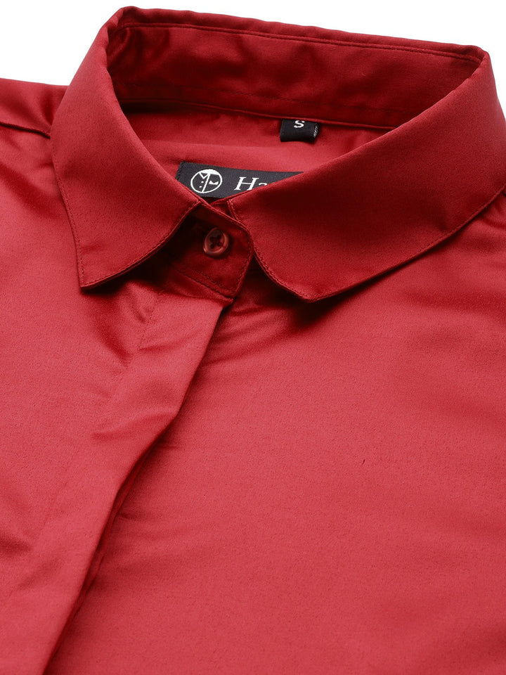 Women Red Solid Satin Formal Shirt