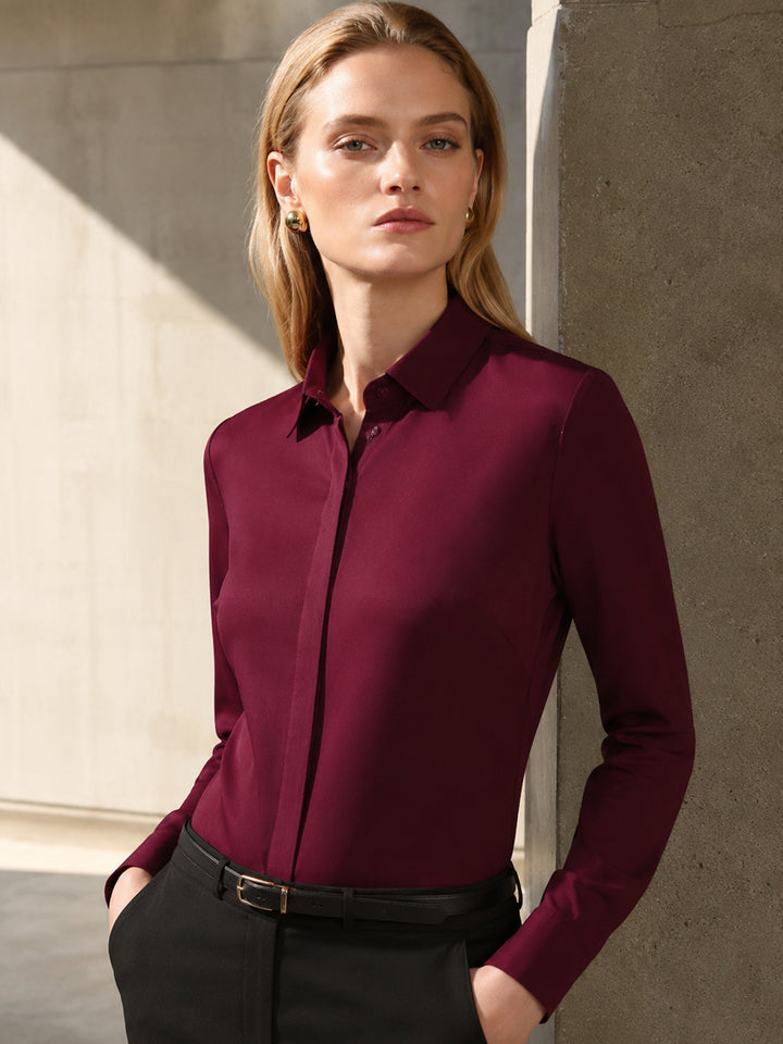 Women Maroon Solid Viscose Rayon Regular Fit Formal Shirt