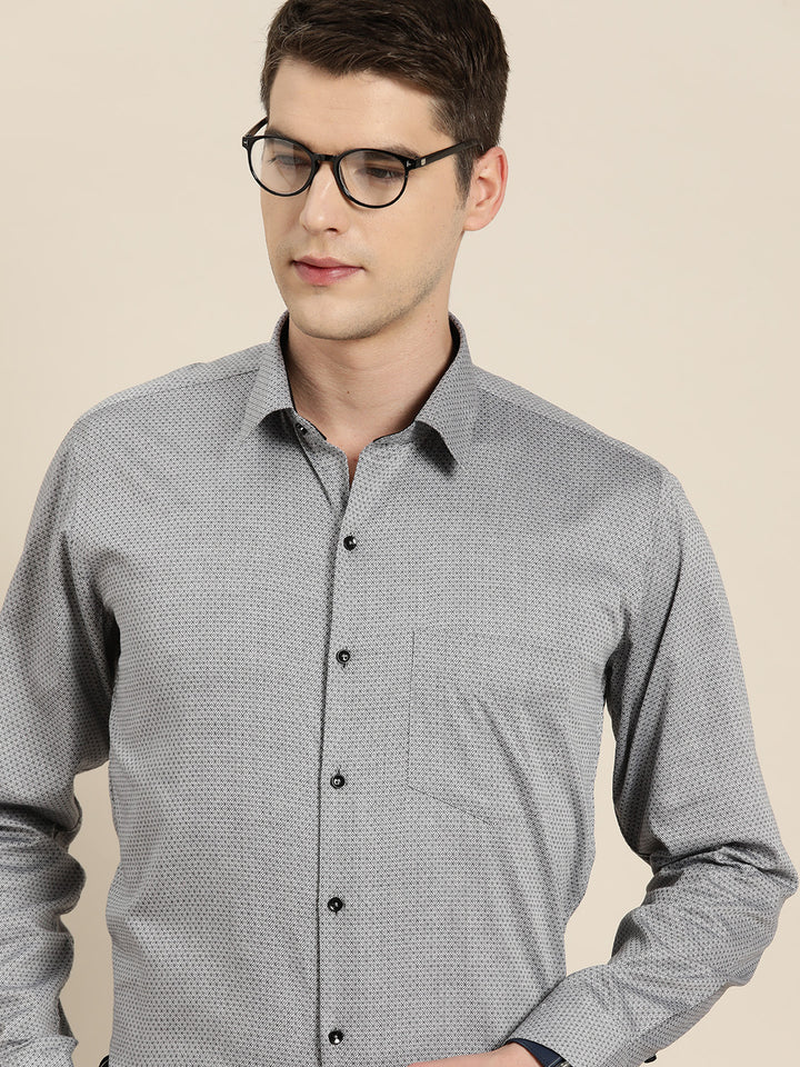 Men Grey Solid Pure Cotton Slim fit Formal Shirt