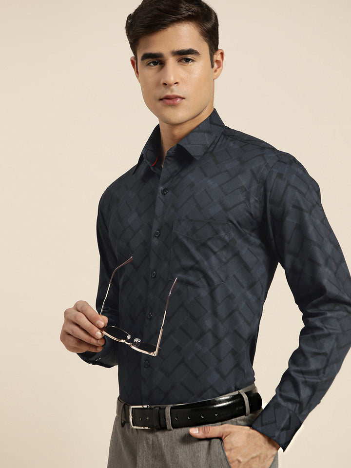 Men Black Print Pure Cotton Slim fit Party Shirt