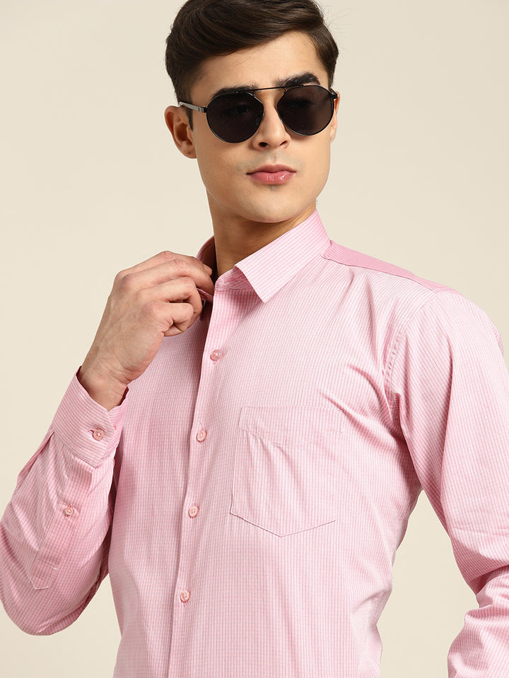 Men Pink Checks Pure Cotton Slim fit Formal Shirt