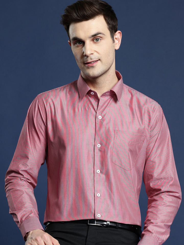 Men Red PinStriped Pure Cotton Slim Fit Formal Shirt