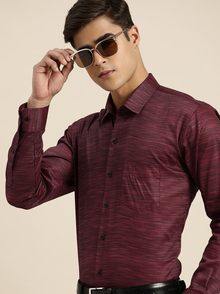 Men Burgundy Solid Pure Cotton Slim fit Formal Shirt