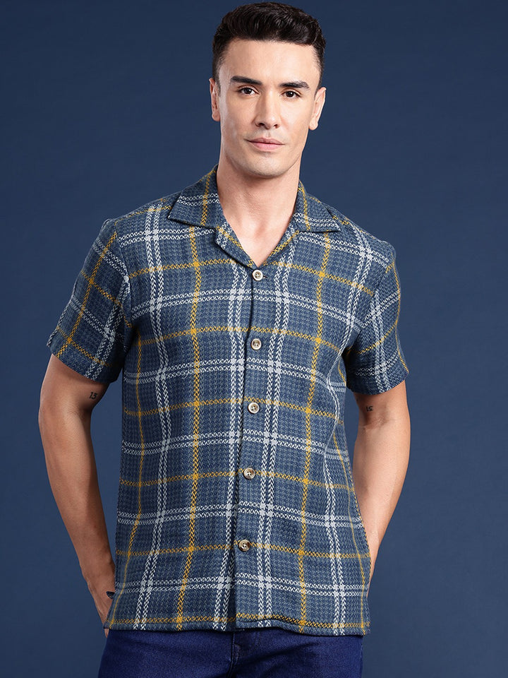 Men Grey Checked Pure Cotton Relaxed Fit Formal Shirt