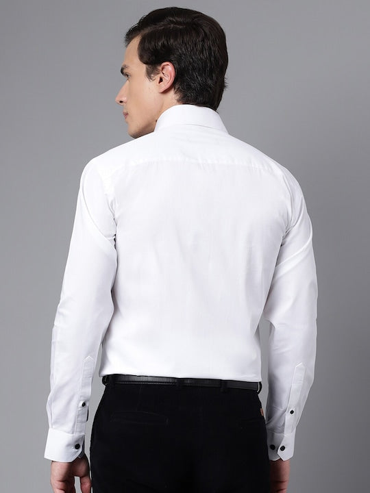 Men White Solid Embellished Sequinned Pure Cotton Slim Fit Party Shirt