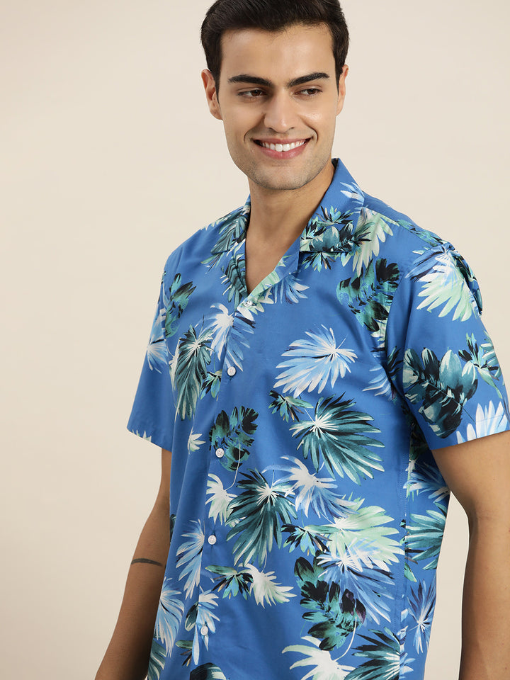Men Blue & Multi Print Pure Cotton Relaxed Fit Casual Resort Shirt