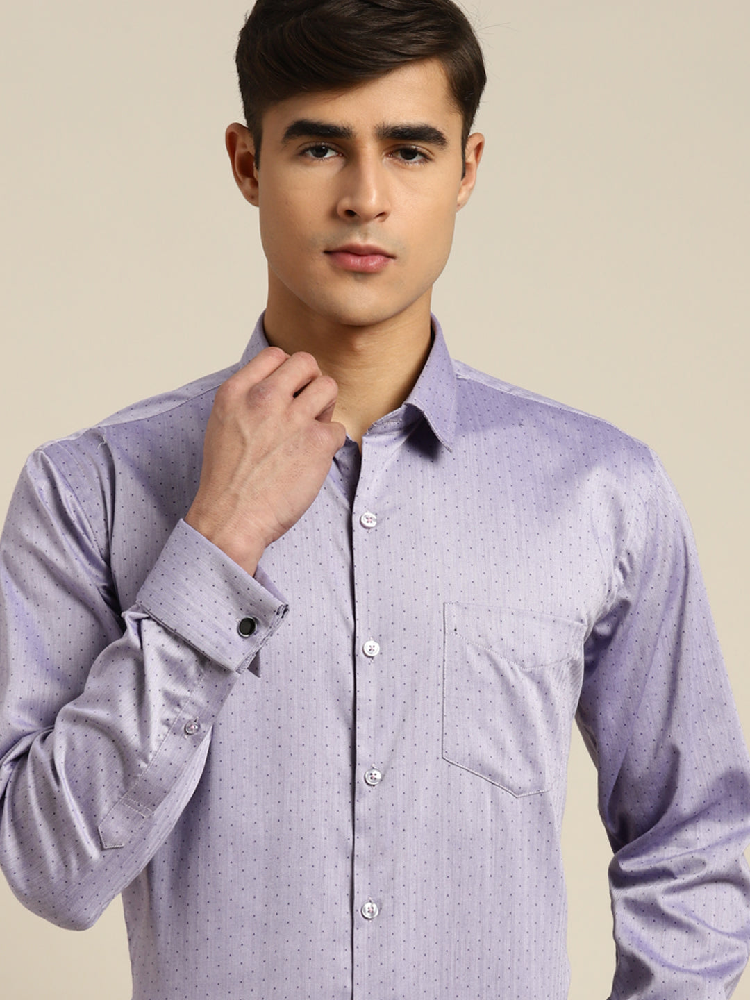 Men Purple Solid Pure Cotton Slim fit Formal Shirt