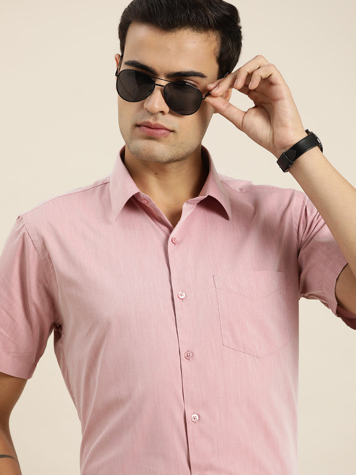 Men Coral Solid Cotton Rich Slim fit Formal Shirt