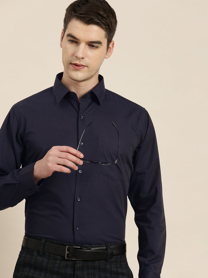 Men Navy Solid Pure Cotton Slim fit Formal Shirt