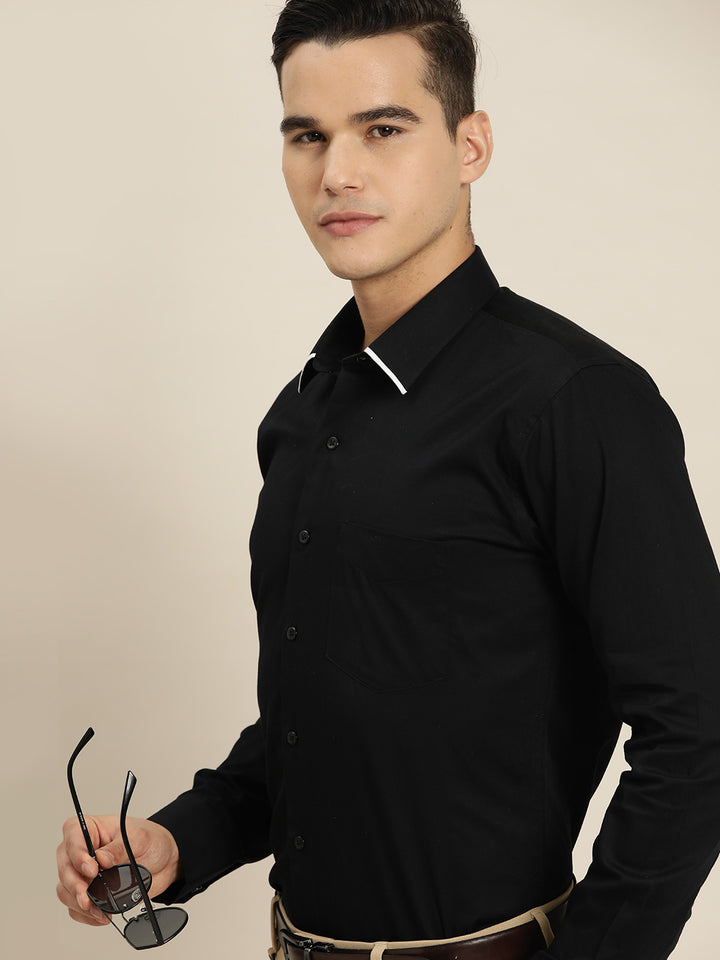 Men Black Solid Pure Cotton Slim fit Party Shirt