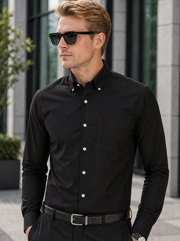 Hancock   Men   Black   Solids   Pure Cotton   Slim Fit   Formal   Shirt