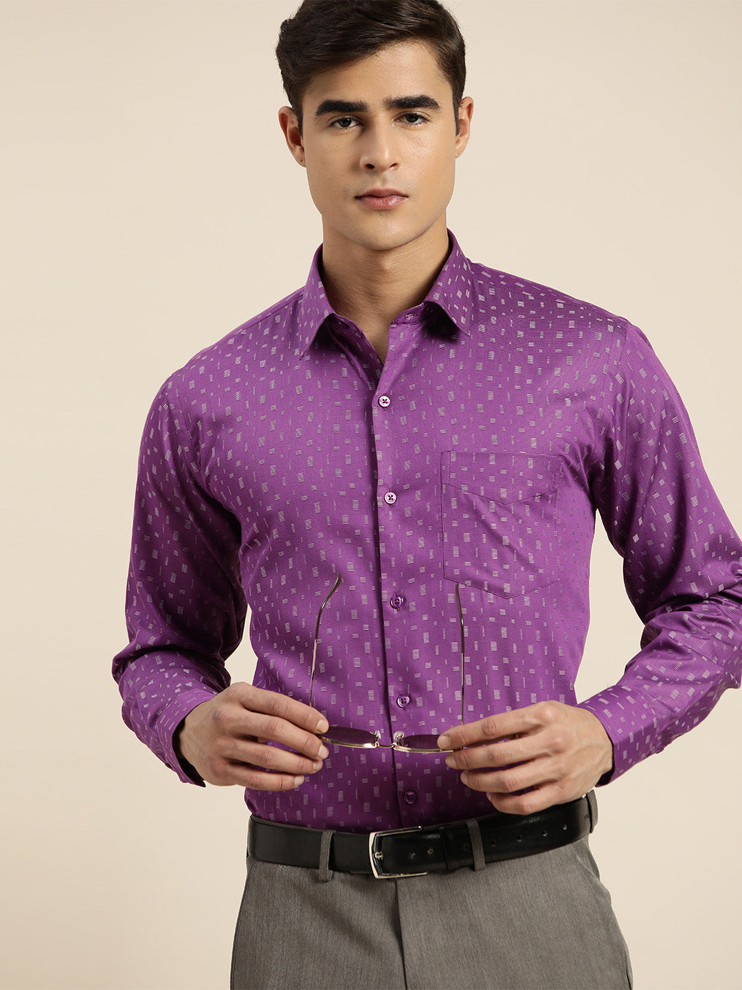 Men Purple Solid Pure Cotton Slim fit Party Shirt