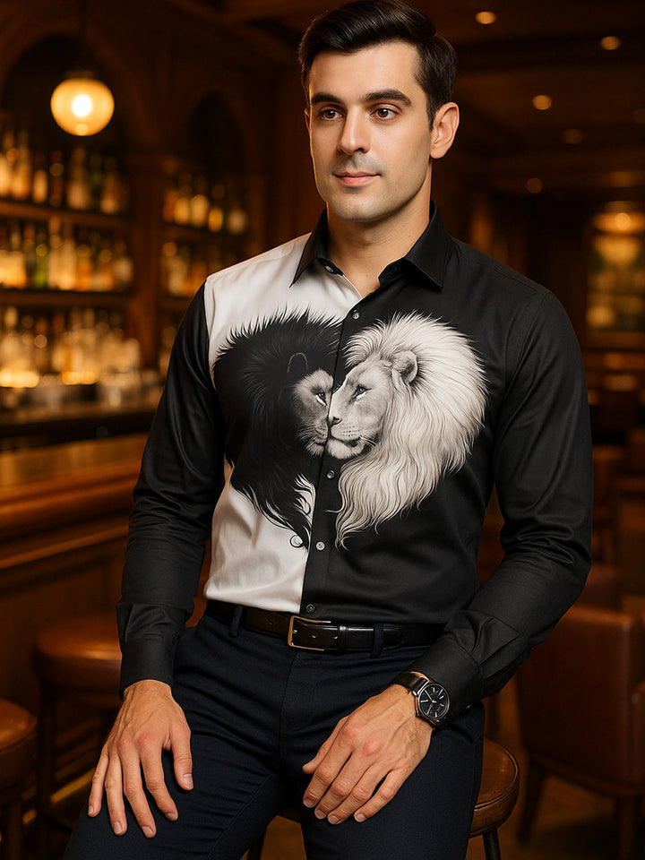 Hancock Men Black Printed Pure Cotton Slim Fit Party Shirt