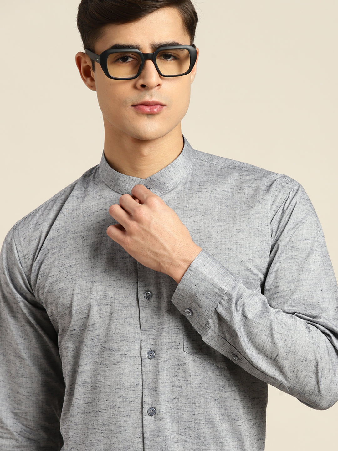 Men Grey Solid Pure Cotton Slim fit Formal Shirt