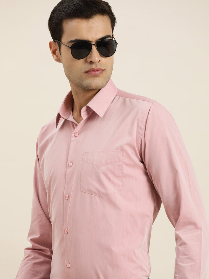 Men Coral Solid Cotton Rich Slim fit Formal Shirt