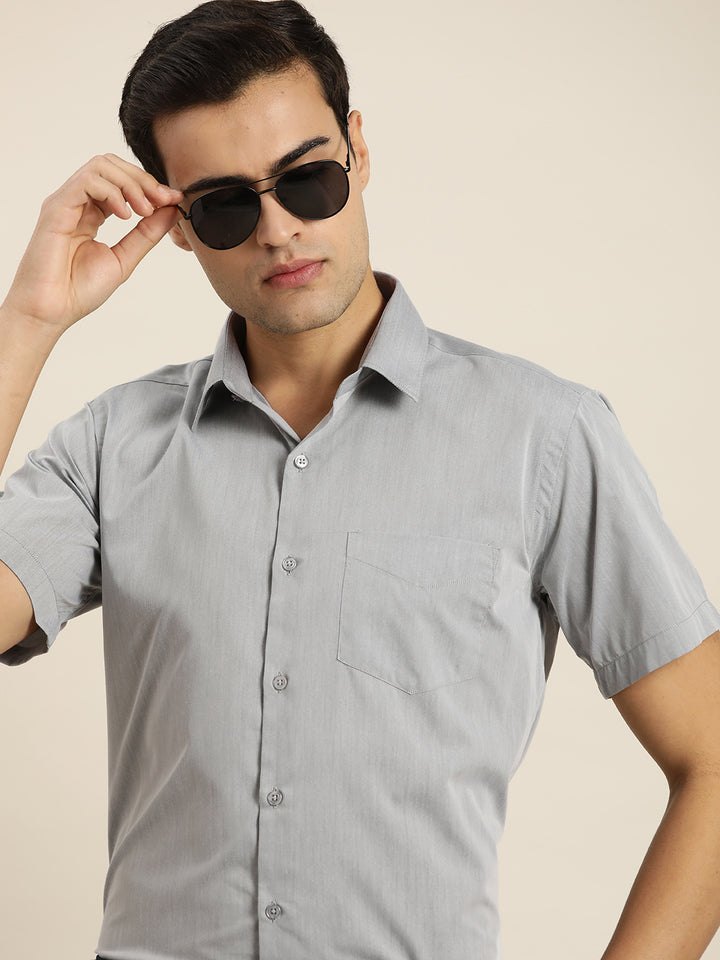 Men Grey Solid Cotton Rich Slim fit Formal Shirt